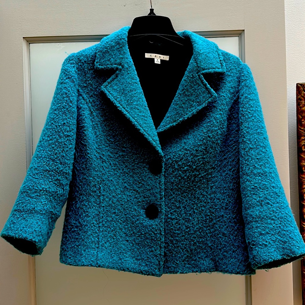 CAbi turquoise and black boiled wool jacket
